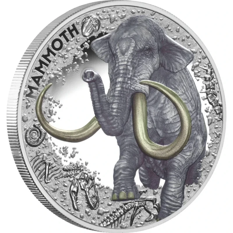 Stříbrná mince Niue Mamut 2025 (proof, kolorovaná), 31,1 g ryzího stříbra (0.999 proof) Sběratelské mince