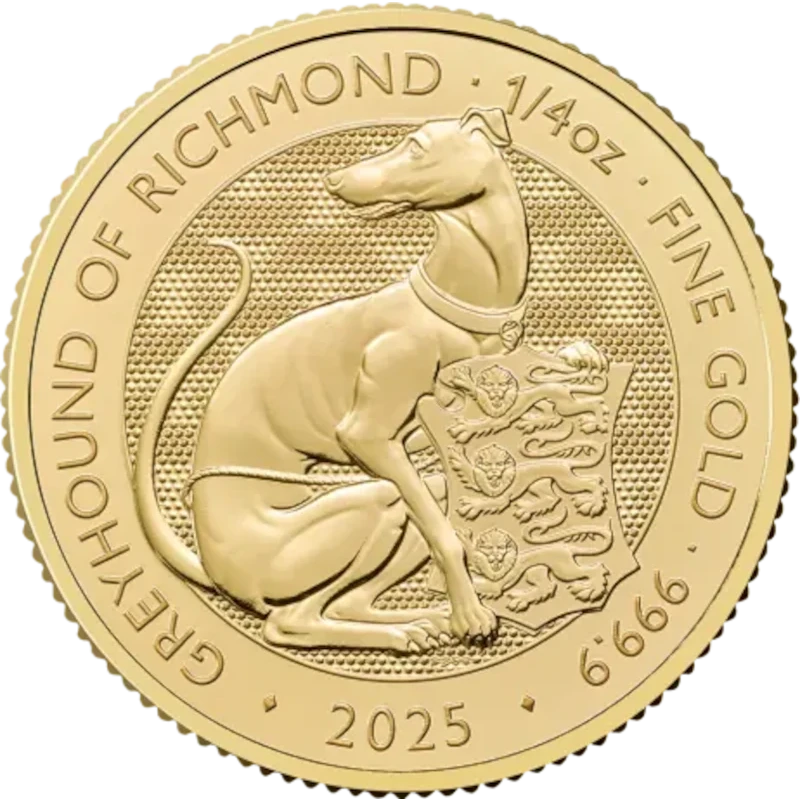 Velká Británie: zlatá mince Greyhound of Richmond 2025 1/4 oz Investiční mince