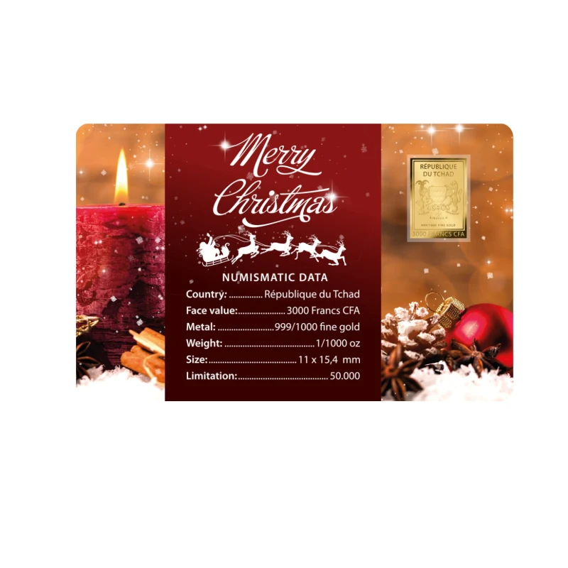 Čad: zlatá mince Merry Christmas Candle 1/1000 oz Sběratelské mince