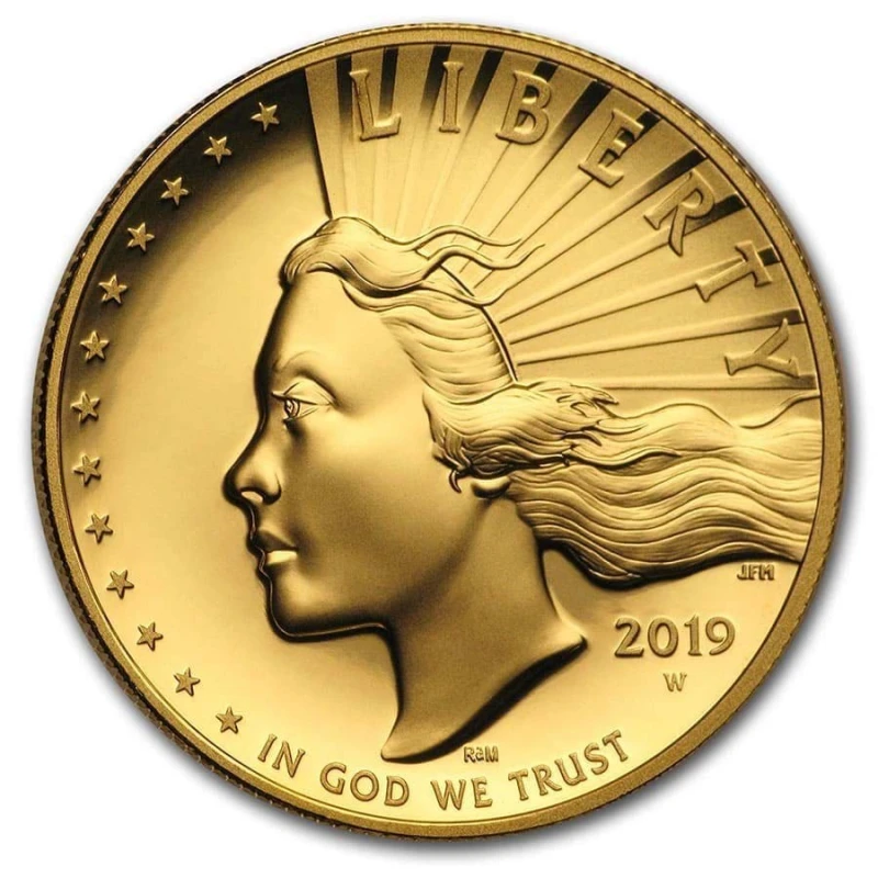 Золотая монета США Американская Свобода 2019 высокий рельеф 1 oz Collectible coins