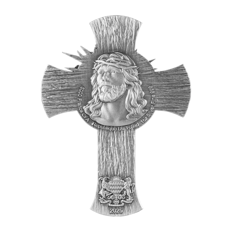 Čad: stříbrná mince Ježíšův kříž 2025 1 oz Sběratelské mince
