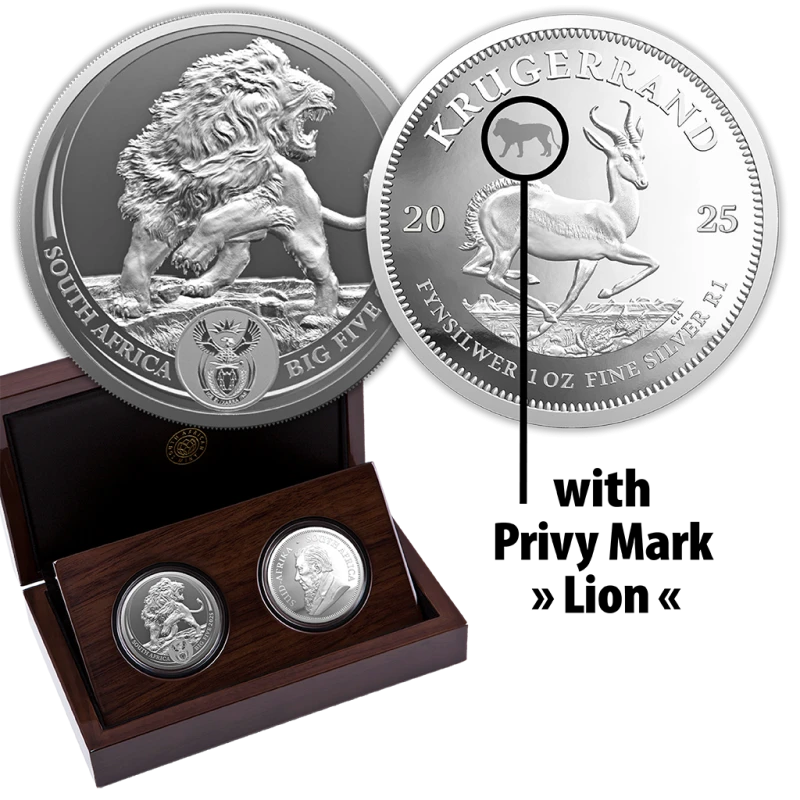 Jihoafrická republika: stříbrné mince Lev a Krugerrand 2025 Proof set 2 unce Sběratelské mince