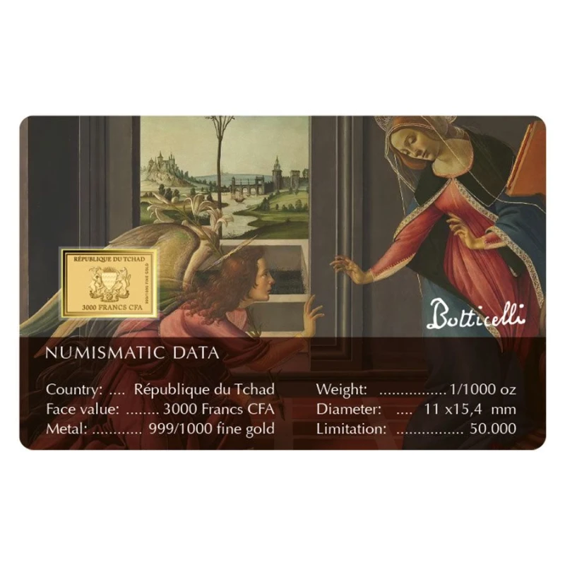 Chad: gold coin The Annunciation of Cestello 1/1000 oz Collectible coins