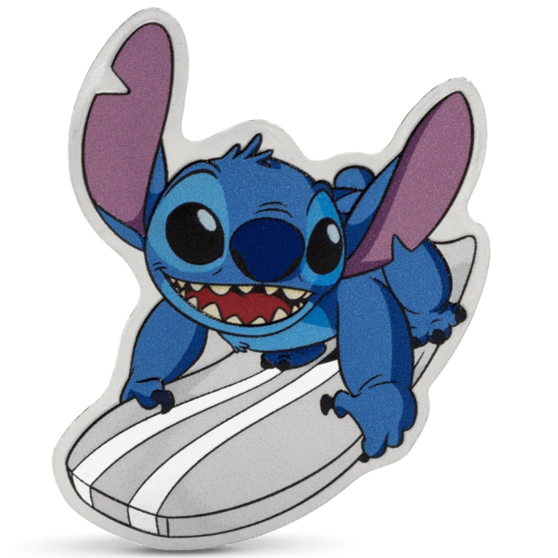 Niue: stříbrná mince Stitch Surf's Up 2025 Proof kolorovaná 1 unce Sběratelské mince