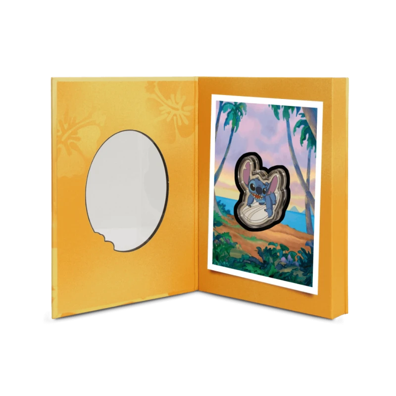 Niue: stříbrná mince Stitch Surf's Up 2025 Proof kolorovaná 1 unce Sběratelské mince