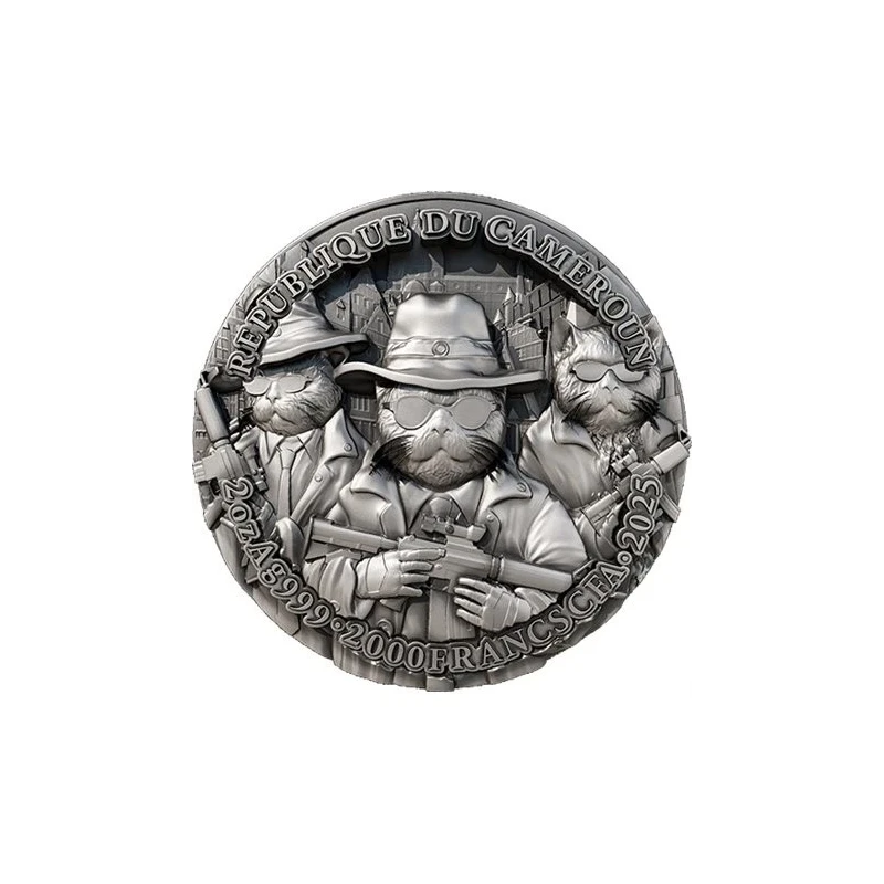 Kamerun: stříbrná mince Mňau Mafia 2025 2 unce Sběratelské mince