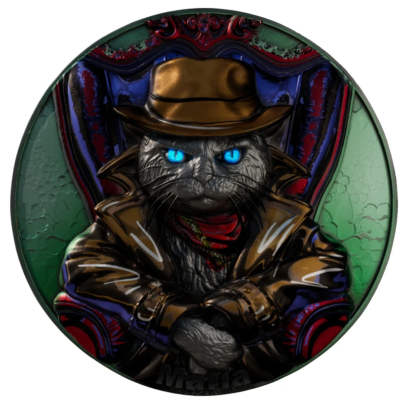 Kamerun: stříbrná mince Mňau Mafia 2025 2 unce Sběratelské mince