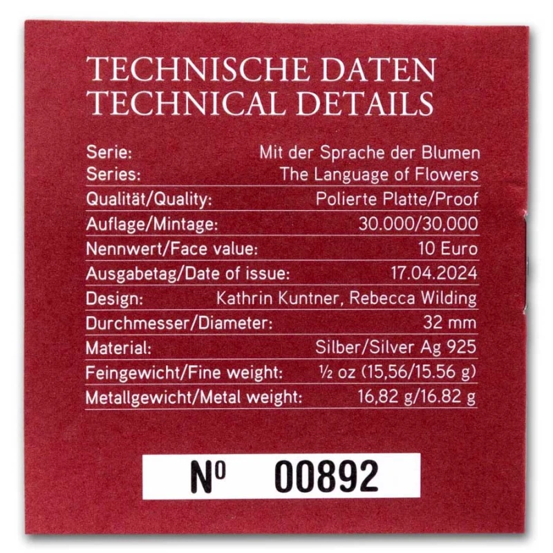 Rakouská stříbrná mince Pivoňka 2024 Proof 1/2 unce Sběratelské mince