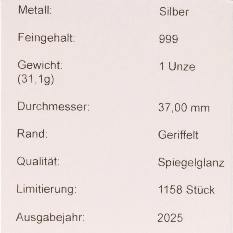 Germany: silver coin Castle Neuschwanstein 2025 Proof 1 oz Investment coins