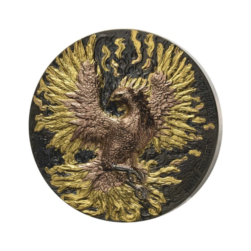 Republika Pobřeží slonoviny: stříbrné mince Phoenix 2025 10 unce Sběratelské mince