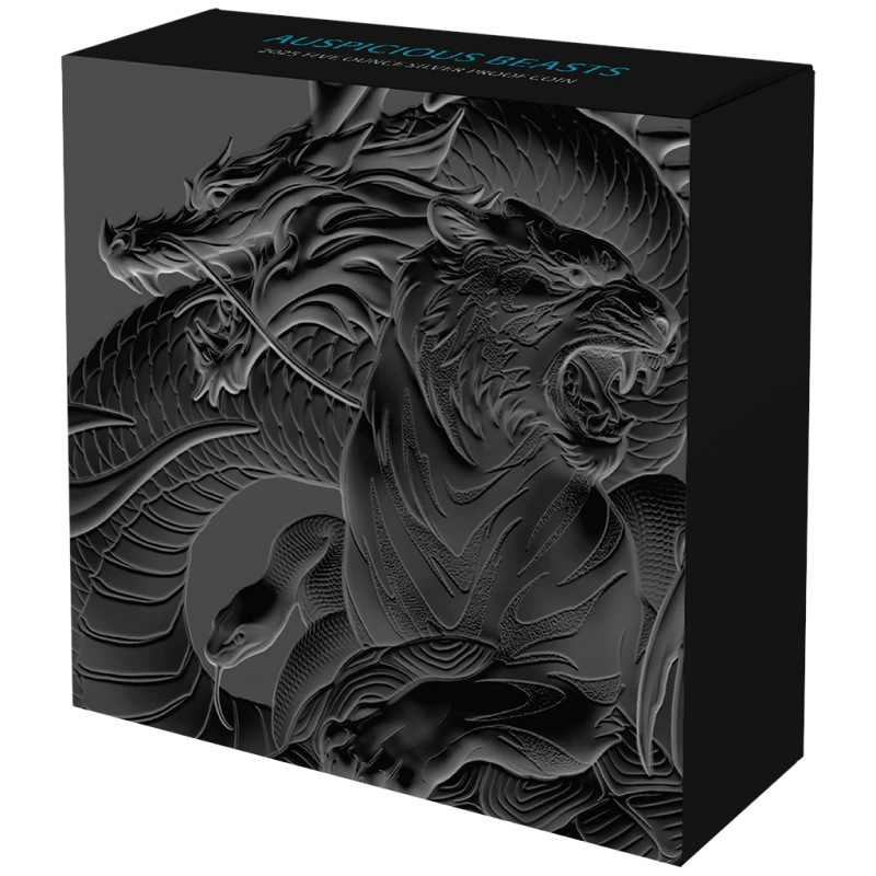 Niue: stříbrná mince Auspicious Beasts 2025 Proof barevná 5 unce Sběratelské mince