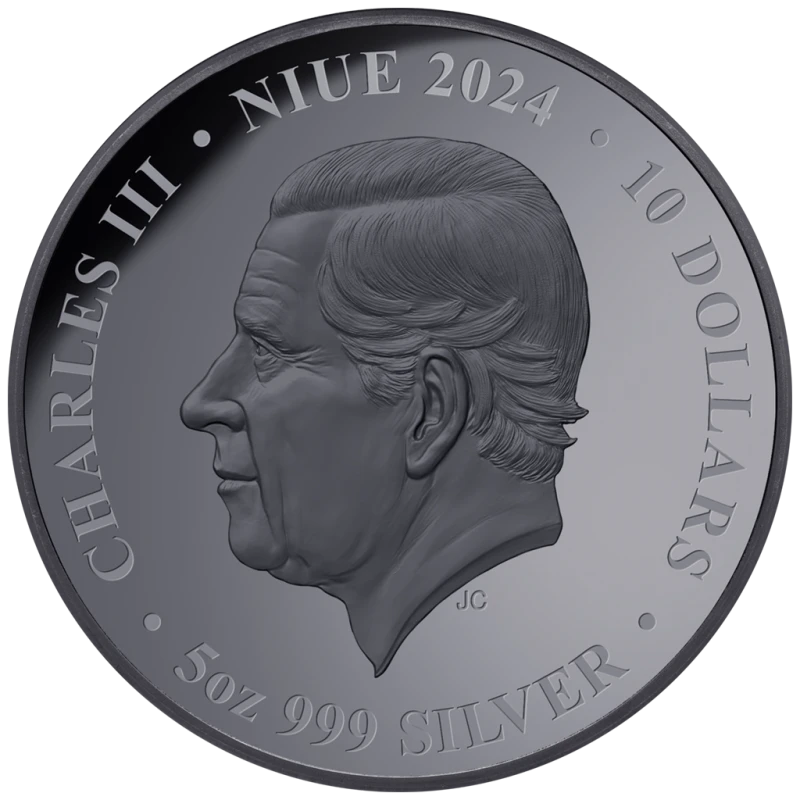 Niue: stříbrná mince Rok draka 2024 Black Proof zlacená 5 unce Sběratelské mince