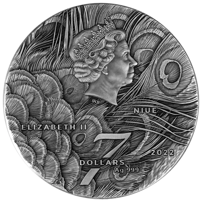 Niue: silver coin Peacock 2022 colored 3 oz Collectible coins