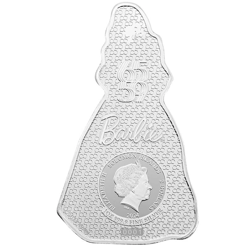 Stříbrná mince Šalamounovy ostrovy Blue Sapphire Barbie 2024 Colored 1 unce Sběratelské mince