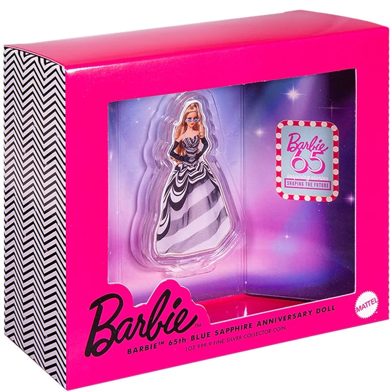 Stříbrná mince Šalamounovy ostrovy Blue Sapphire Barbie 2024 Colored 1 unce Sběratelské mince