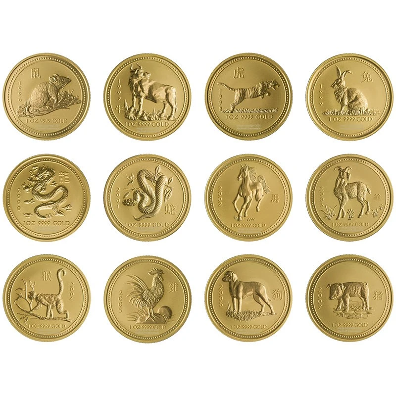 Austrálie Zlaté mince Lunar I 1996-2007 Sada 12 uncí Sběratelské mince
