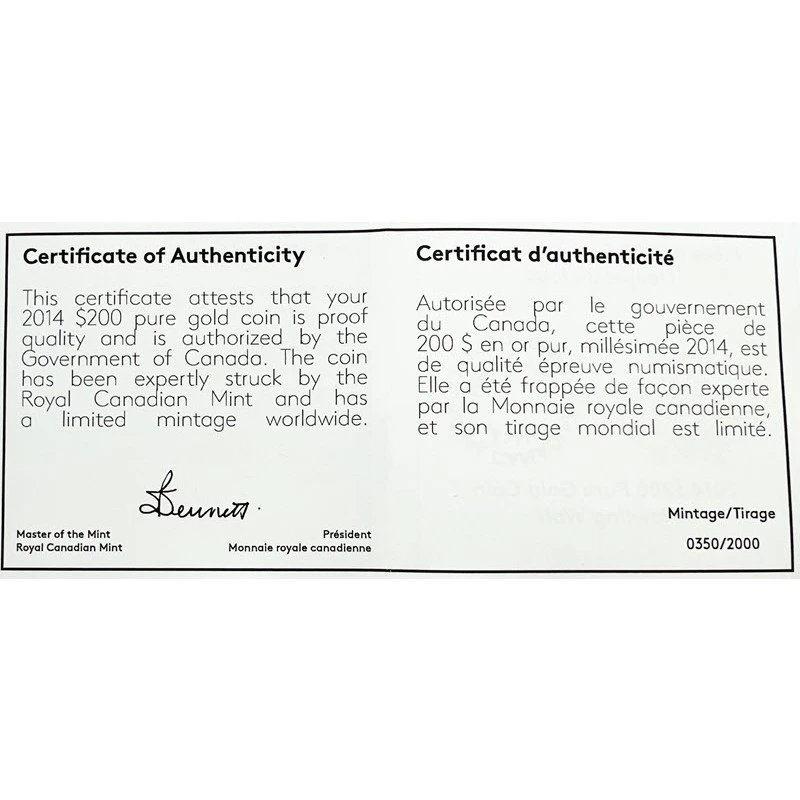 Kanadská zlatá mince Howling Wolf 2014 Proof 1 unce Sběratelské mince