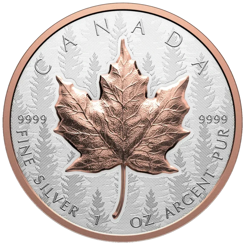 Kanada Stříbrná mince Maple Leaf 2025 Rose Gold Plated 1 unce Sběratelské mince