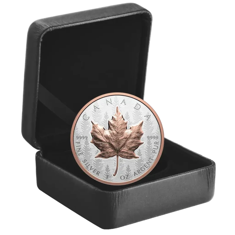 Kanada Stříbrná mince Maple Leaf 2025 Rose Gold Plated 1 unce Sběratelské mince