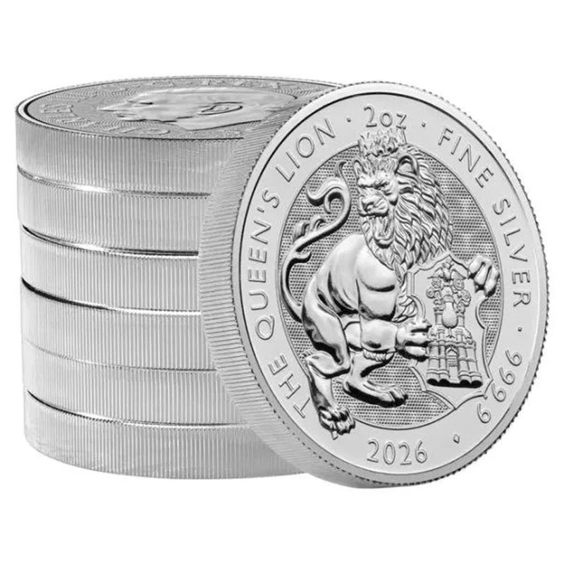 Britská stříbrná sběratelska mince The Royal Tudor Beasts Queen's Lion (Královnin lev) 2026 2 Oz Sběratelské mince