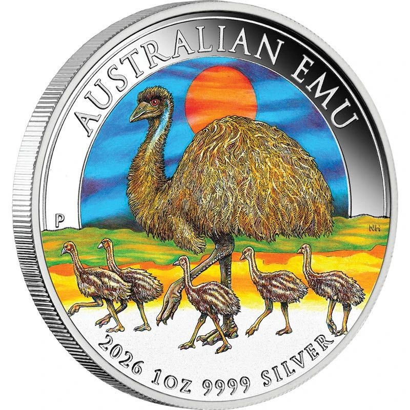 Australská stříbrná mince Australian Emu 2026 Colored 1 unce Sběratelské mince
