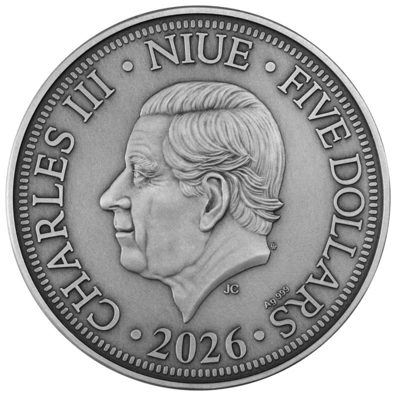 Niue Stříbrná mince Compass Rose 2026 Pozlacené barevné 2 unce Sběratelské mince