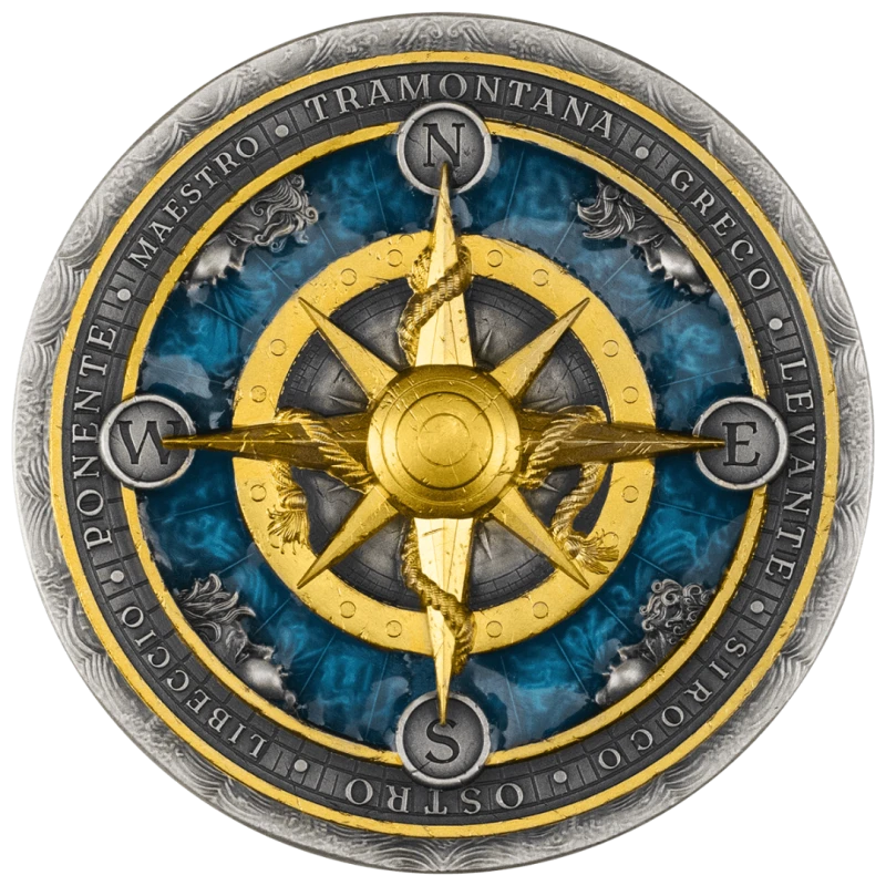 Niue Stříbrná mince Compass Rose 2026 Pozlacené barevné 2 unce Sběratelské mince