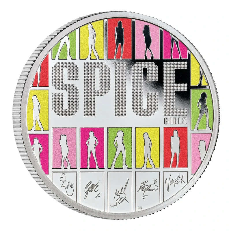 Velká Británie Stříbrná mince Spice Girls 2026 Proof Colored 1 uncja Sběratelské mince